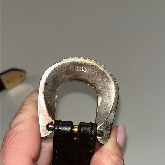 Beaded Black Leather Belt with Silver tone Buckle vintage / preowned size 28” in - Picture 7 of 13